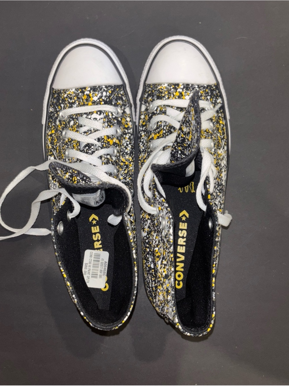 Converse High-Top Canvas Sneakers in Black/Yellow Paint-Splatter - Picture 6 of 7